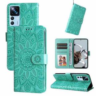 For Xiaomi 12T / 12T Pro / Redmi K50 Ultra Embossed Sunflower Leather Phone Case(Green)