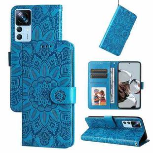 For Xiaomi 12T / 12T Pro / Redmi K50 Ultra Embossed Sunflower Leather Phone Case(Blue)