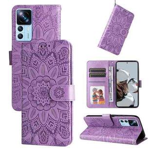 For Xiaomi 12T / 12T Pro / Redmi K50 Ultra Embossed Sunflower Leather Phone Case(Purple)