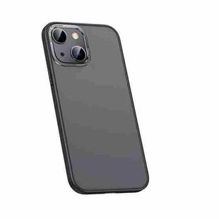 For iPhone 14 Metal Lens Skin Feel Frosted Phone Case(Bright Black)