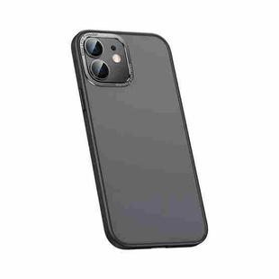 For iPhone 12 Metal Lens Skin Feel Frosted Phone Case(Bright Black)