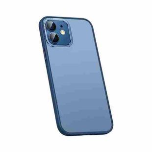 For iPhone 12 Metal Lens Skin Feel Frosted Phone Case(Dark Blue)
