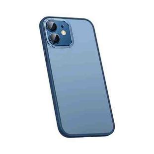 For iPhone 12 mini Metal Lens Skin Feel Frosted Phone Case(Dark Blue)