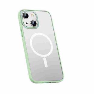 For iPhone 14 Metal Lens Skin Feel Frosted Magsafe Phone Case(Green)