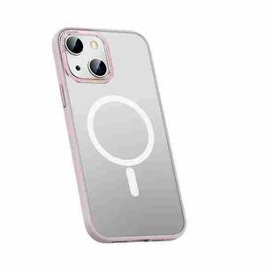 For iPhone 14 Plus Metal Lens Skin Feel Frosted Magsafe Phone Case(Pink)