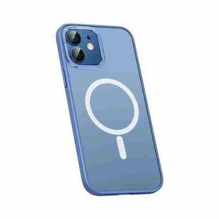 For iPhone 12 Metal Lens Skin Feel Frosted Magsafe Phone Case(Sierra Blue)