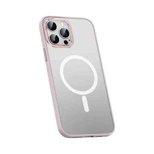 For iPhone 12 Pro Max Metal Lens Skin Feel Frosted Magsafe Phone Case(Pink)