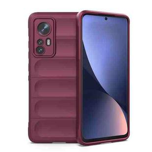 For Xiaomi 12 Magic Shield TPU + Flannel Phone Case(Wine Red)