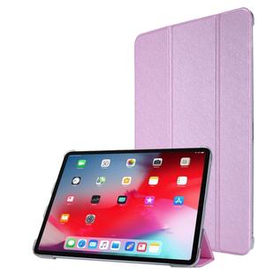For iPad Pro 12.9 (2020) TPU Silk Texture Three-fold Horizontal Flip Leather Tablet Case with Holder(Light Purple)