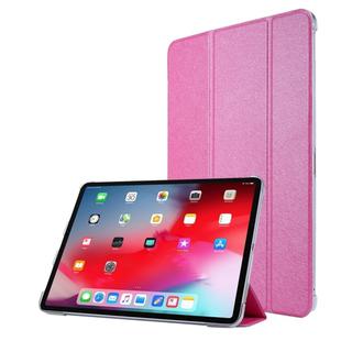 For iPad Air 13 2024 / Pro 12.9 2020 TPU Silk Texture Three-fold Horizontal Flip Leather Tablet Case with Holder(Rose Red)