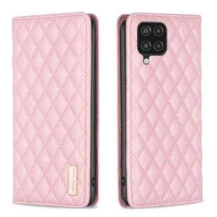 For Samsung Galaxy A12 Diamond Lattice Magnetic Leather Flip Phone Case(Pink)