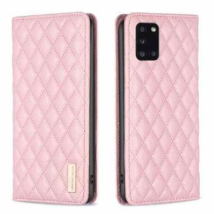 For Samsung Galaxy A31 Diamond Lattice Magnetic Leather Flip Phone Case(Pink)