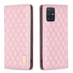 For Samsung Galaxy A51 4G Diamond Lattice Magnetic Leather Flip Phone Case(Pink)