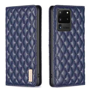 For Samsung Galaxy S20 Ultra Diamond Lattice Magnetic Leather Flip Phone Case(Blue)