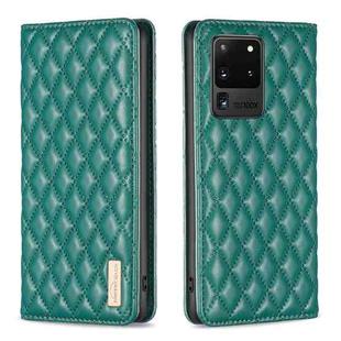 For Samsung Galaxy S20 Ultra Diamond Lattice Magnetic Leather Flip Phone Case(Green)