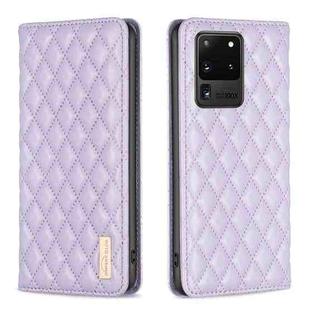 For Samsung Galaxy S20 Ultra Diamond Lattice Magnetic Leather Flip Phone Case(Purple)