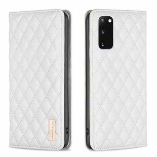 For Samsung Galaxy S20 Diamond Lattice Magnetic Leather Flip Phone Case(White)