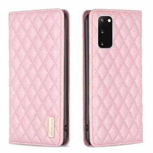 For Samsung Galaxy S20 Diamond Lattice Magnetic Leather Flip Phone Case(Pink)