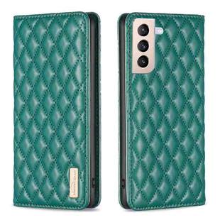 For Samsung Galaxy S21+ 5G Diamond Lattice Magnetic Leather Flip Phone Case(Green)