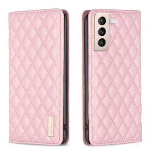 For Samsung Galaxy S21+ 5G Diamond Lattice Magnetic Leather Flip Phone Case(Pink)