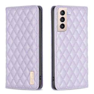 For Samsung Galaxy S21+ 5G Diamond Lattice Magnetic Leather Flip Phone Case(Purple)