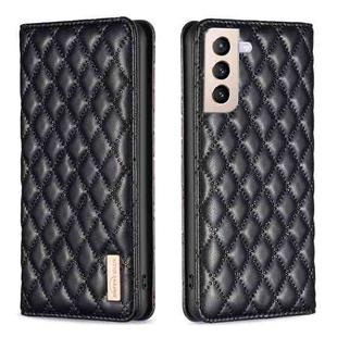 For Samsung Galaxy S21+ 5G Diamond Lattice Magnetic Leather Flip Phone Case(Black)