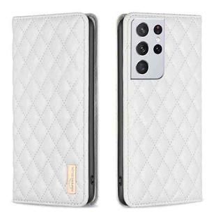 For Samsung Galaxy S21 Ultra 5G Diamond Lattice Magnetic Leather Flip Phone Case(White)