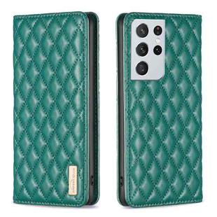 For Samsung Galaxy S21 Ultra 5G Diamond Lattice Magnetic Leather Flip Phone Case(Green)
