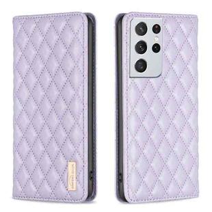 For Samsung Galaxy S21 Ultra 5G Diamond Lattice Magnetic Leather Flip Phone Case(Purple)