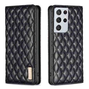 For Samsung Galaxy S21 Ultra 5G Diamond Lattice Magnetic Leather Flip Phone Case(Black)