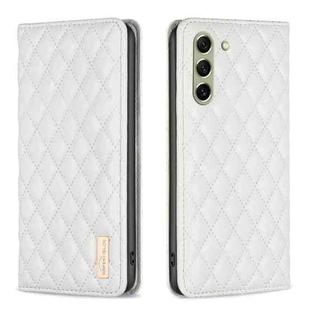 For Samsung Galaxy S21 FE 5G Diamond Lattice Magnetic Leather Flip Phone Case(White)