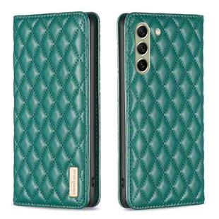 For Samsung Galaxy S21 FE 5G Diamond Lattice Magnetic Leather Flip Phone Case(Green)