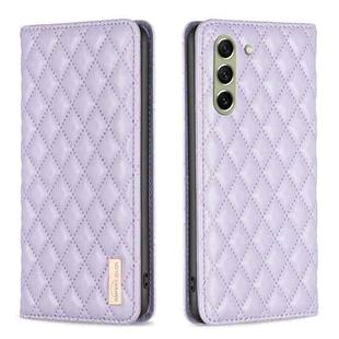 For Samsung Galaxy S21 FE 5G Diamond Lattice Magnetic Leather Flip Phone Case(Purple)