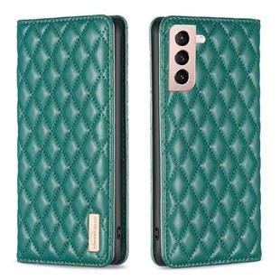 For Samsung Galaxy S21 5G Diamond Lattice Magnetic Leather Flip Phone Case(Green)