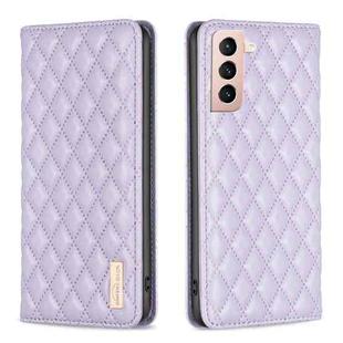 For Samsung Galaxy S21 5G Diamond Lattice Magnetic Leather Flip Phone Case(Purple)