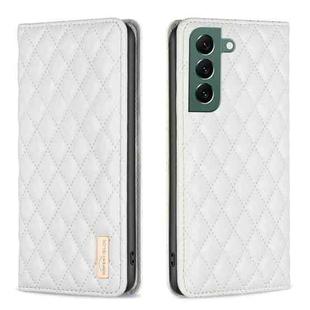 For Samsung Galaxy S22+ 5G Diamond Lattice Magnetic Leather Flip Phone Case(White)