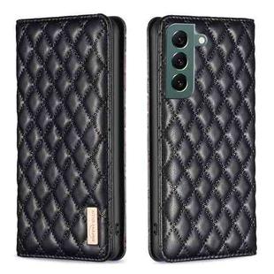 For Samsung Galaxy S22+ 5G Diamond Lattice Magnetic Leather Flip Phone Case(Black)
