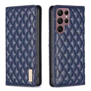 For Samsung Galaxy S22 Ultra 5G Diamond Lattice Magnetic Leather Flip Phone Case(Blue)