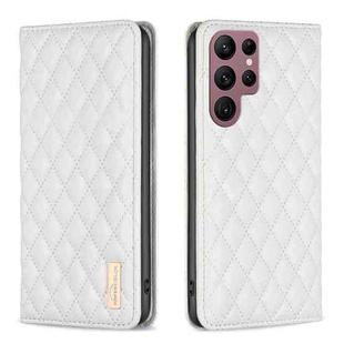 For Samsung Galaxy S22 Ultra 5G Diamond Lattice Magnetic Leather Flip Phone Case(White)