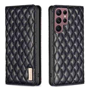 For Samsung Galaxy S22 Ultra 5G Diamond Lattice Magnetic Leather Flip Phone Case(Black)