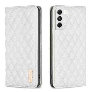 For Samsung Galaxy S22 5G Diamond Lattice Magnetic Leather Flip Phone Case(White)