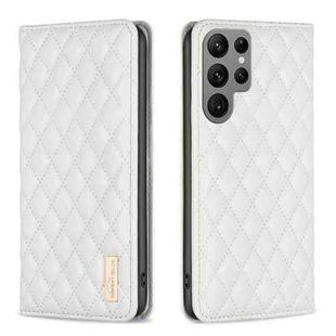 For Samsung Galaxy S23 Ultra 5G Diamond Lattice Magnetic Leather Flip Phone Case(White)