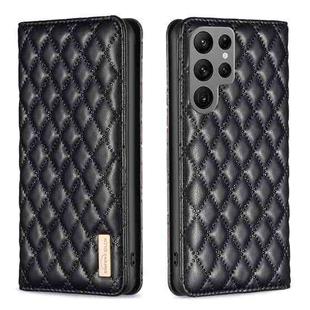 For Samsung Galaxy S23 Ultra 5G Diamond Lattice Magnetic Leather Flip Phone Case(Black)