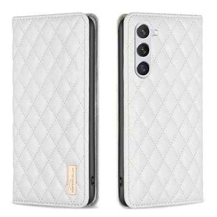 For Samsung Galaxy S23 5G Diamond Lattice Magnetic Leather Flip Phone Case(White)