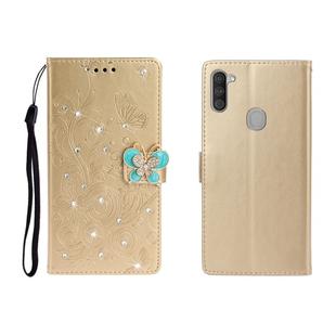 For OPPO A11 Horizontal Rhinestone Butterfly Embossed Leather Case with Card Slot & Wallet & Holder(Golden)