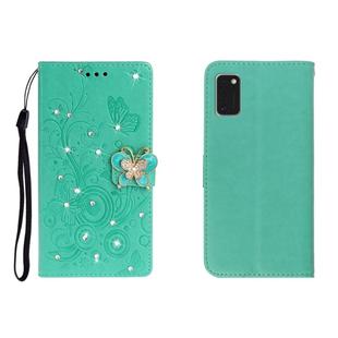 For Galaxy A41 Horizontal Rhinestone Butterfly Embossed Leather Case with Card Slot & Wallet & Holder(Green)