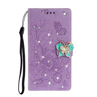 For Huawei P40 Pro Horizontal Rhinestone Butterfly Embossed Leather Case with Card Slot & Wallet & Holder(Purple)