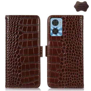 For Motorola Moto E22/E22i Crocodile Top Layer Cowhide Leather Phone Case(Brown)