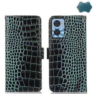 For Motorola Moto E22/E22i Crocodile Top Layer Cowhide Leather Phone Case(Green)