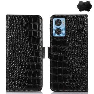 For Motorola Moto E22/E22i Crocodile Top Layer Cowhide Leather Phone Case(Black)